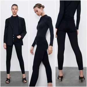 Zara Black Button Fly High-Waisted Skinny Jeans